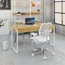 Ver imagem 7 de Escrivaninha Mesa Escritório Kuadra 2 Gavetas 135cm Industrial Lamina Mel e Branco Marrom