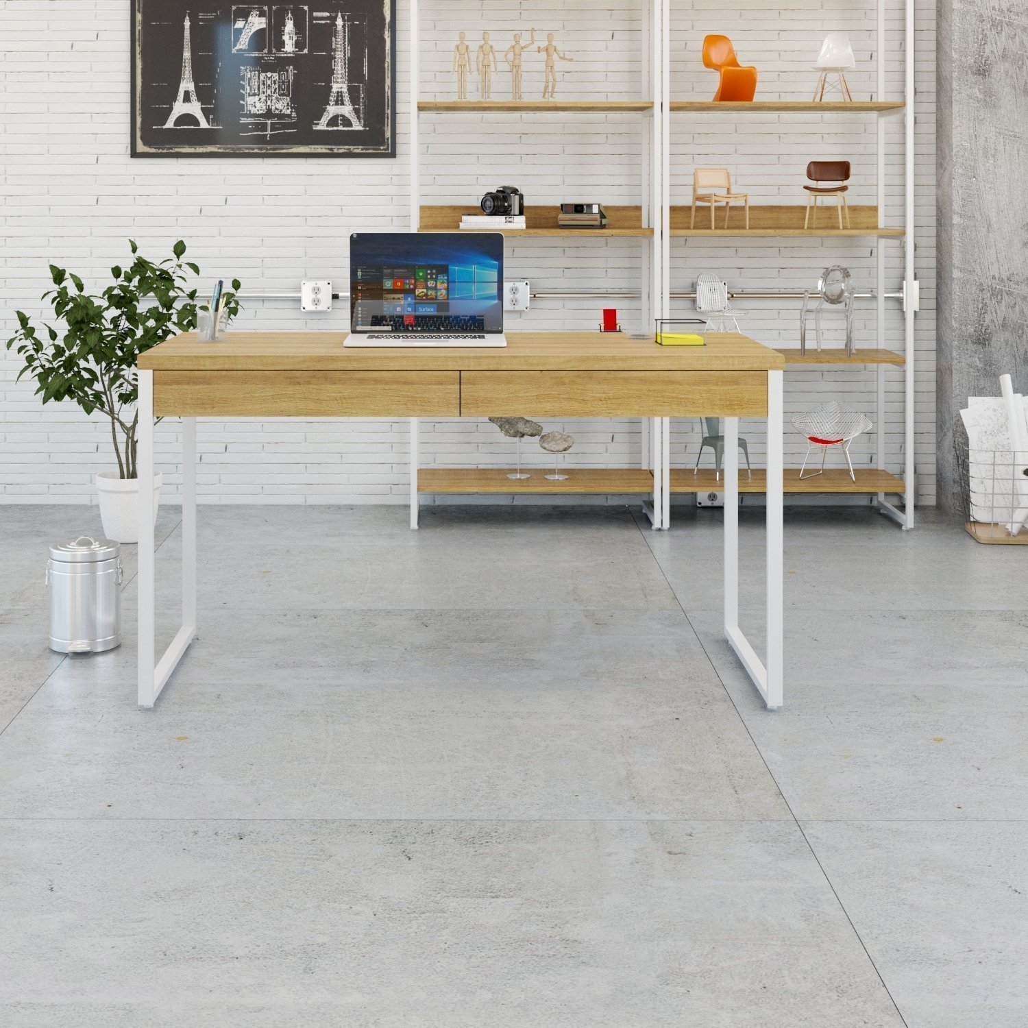 Mesa para Escritório 135cm 2 Gavetas Kuadra - 1