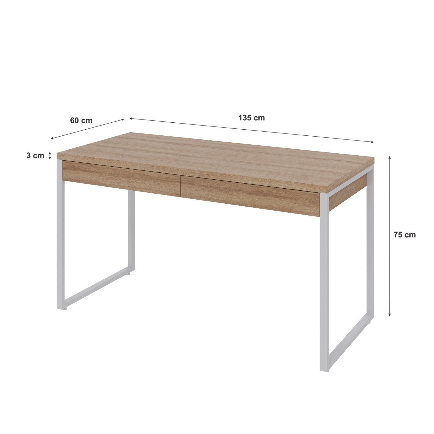 Mesa para Escritório 135cm 2 Gavetas Kuadra - 3