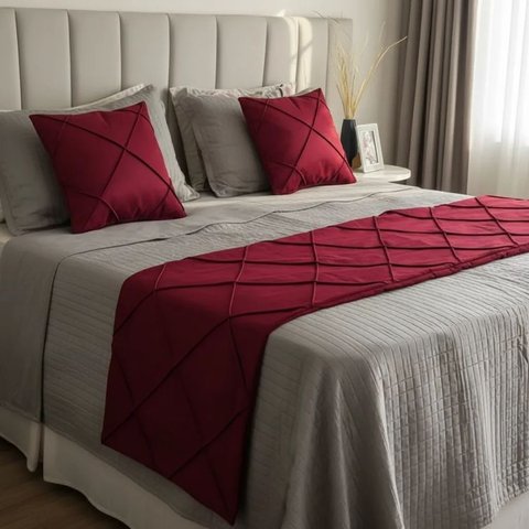 Peseira Drapeada Veludo Luxo 2,40x0,50m Dupla Face cama queen Bordo