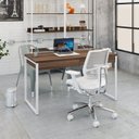 Ver imagem 7 de Escrivaninha Mesa Escritório Kuadra 2 Gavetas 135cm Industrial Nogal e Branco Marrom