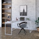 Ver imagem 1 de Escrivaninha Mesa Escritório em L Estilo Kuadra 135cm Industrial Branco e Branco Chess