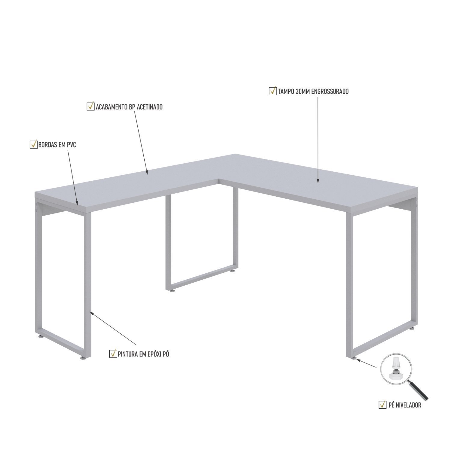 Mesa de Escritório em L Estilo Industrial 135x150cm Kuadra - 5