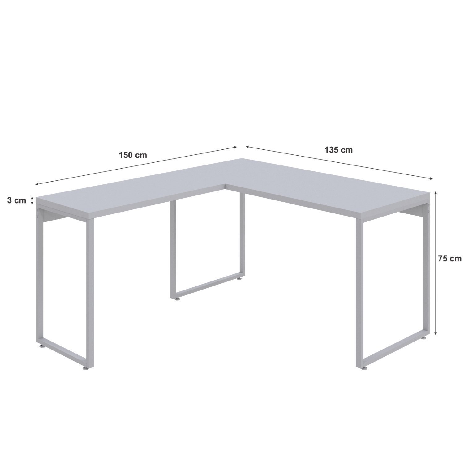 Mesa de Escritório em L Estilo Industrial 135x150cm Kuadra - 3
