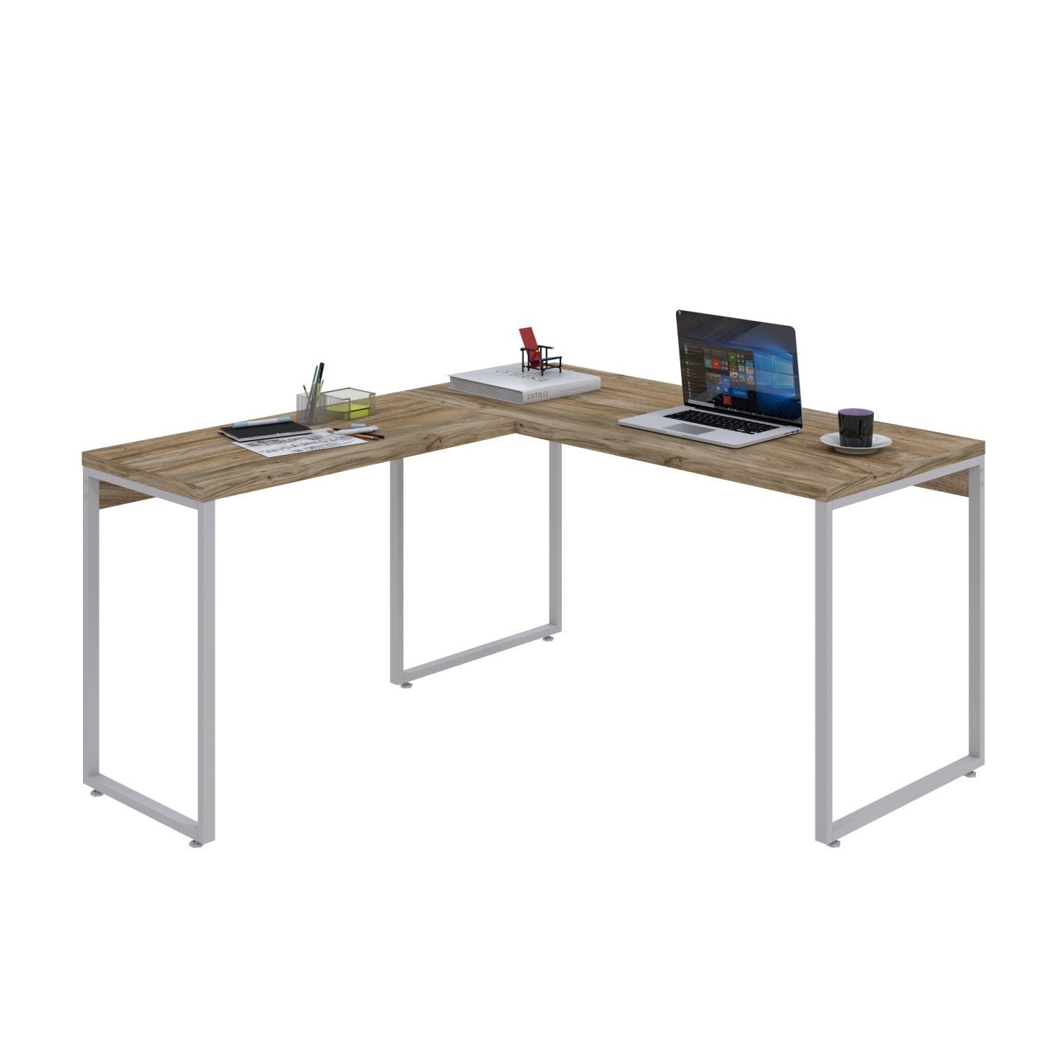 Mesa de Escritório em L Estilo Industrial 135x150cm Kuadra - 4