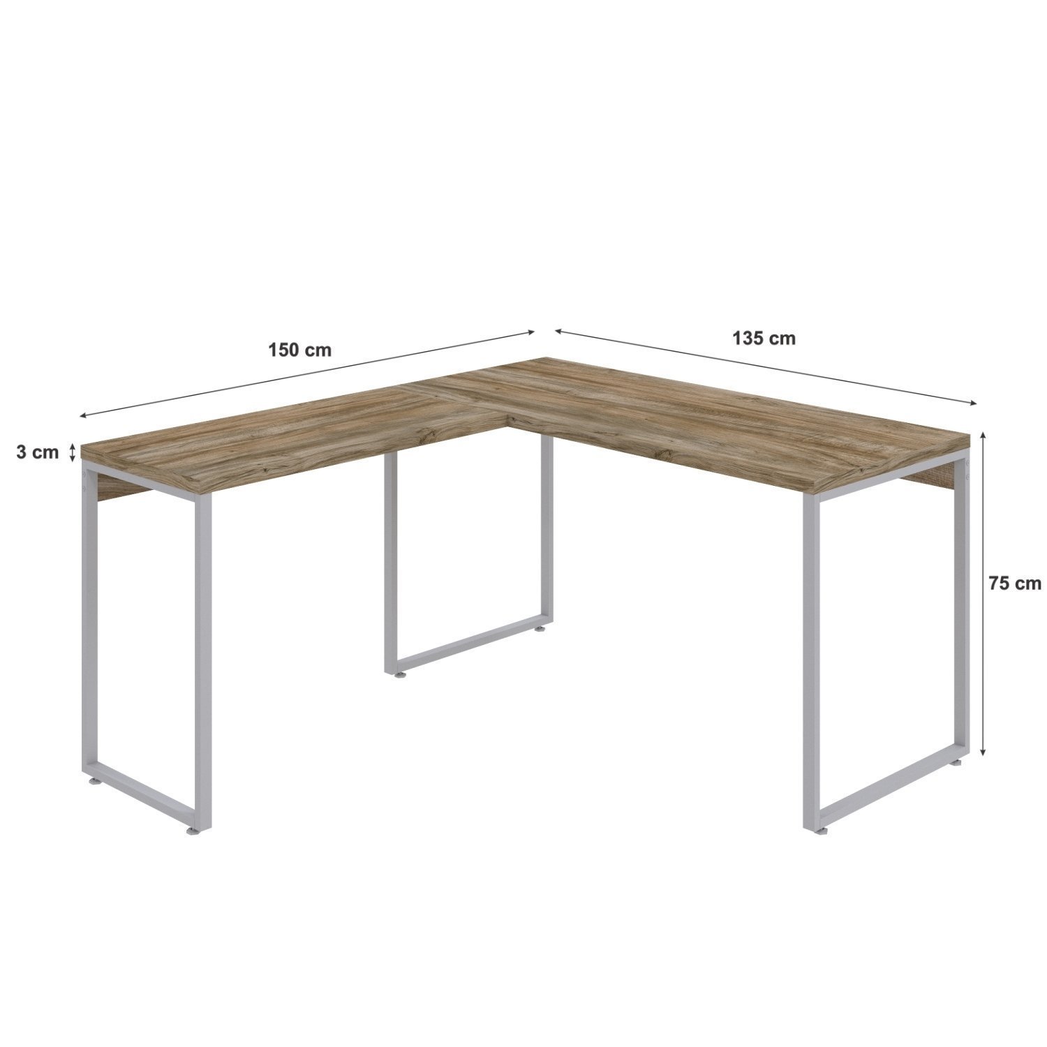 Mesa de Escritório em L Estilo Industrial 135x150cm Kuadra - 3