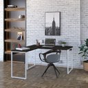 Ver imagem 1 de Escrivaninha Mesa Escritório em L Estilo Kuadra 135cm Industrial Carvalho Dark e Branco Chess Marrom