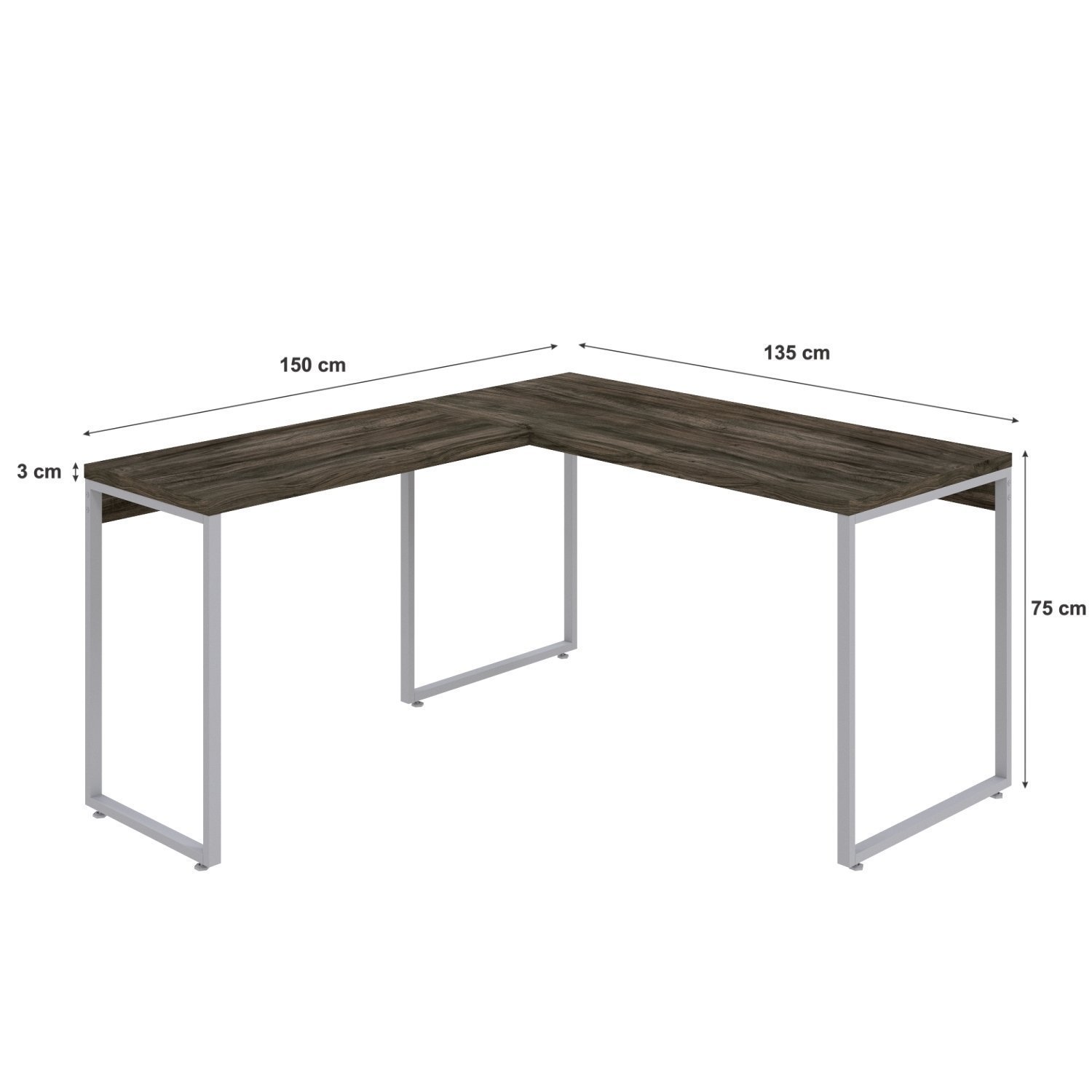 Mesa de Escritório em L Estilo Industrial 135x150cm Kuadra - 3