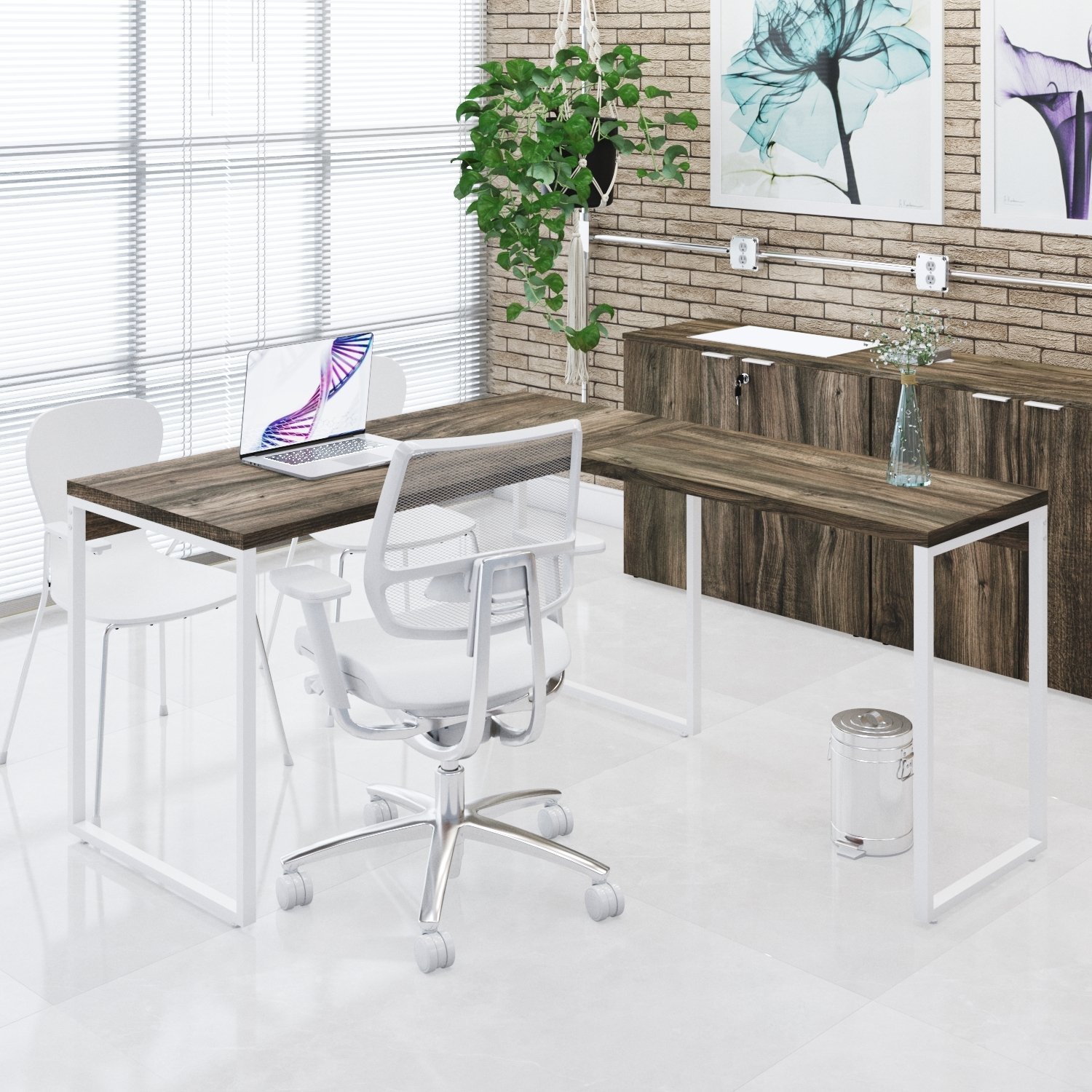 Mesa de Escritório em L Estilo Industrial 135x150cm Kuadra - 8