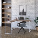 Ver imagem 1 de Escrivaninha Mesa Escritório em L Estilo Kuadra 135cm Industrial Lamina Mel e Branco Marrom