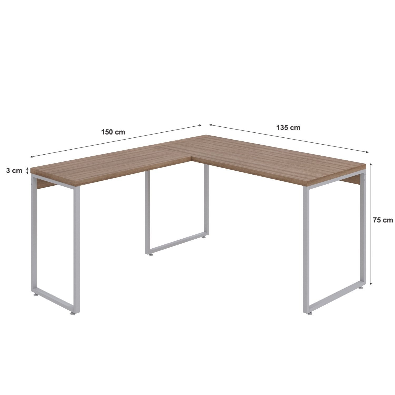 Mesa de Escritório em L Estilo Industrial 135x150cm Kuadra - 3