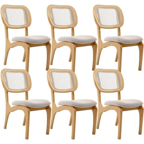 Kit 6 Cadeiras para Sala de Jantar Estofada e Tela Mariah L02 Bouclê Creme