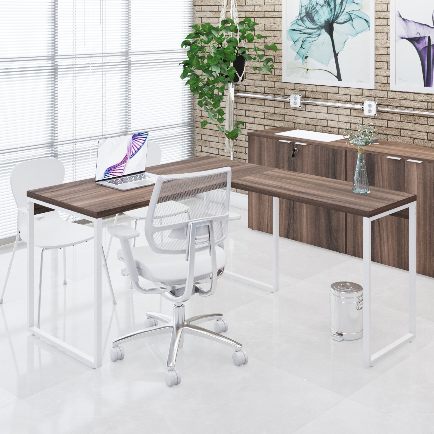Mesa de Escritório em L Estilo Industrial 135x150cm Kuadra - 8