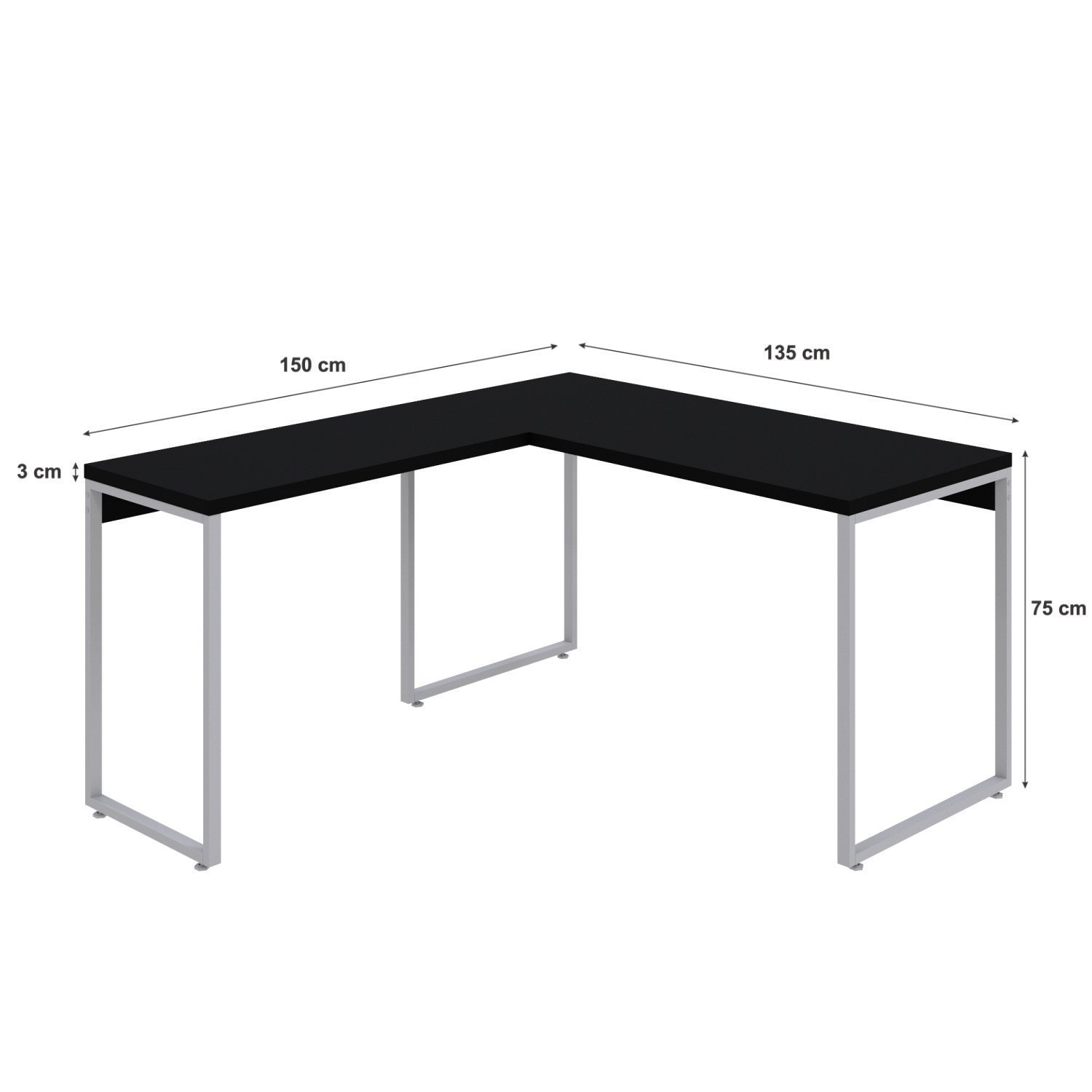 Mesa de Escritório em L Estilo Industrial 135x150cm Kuadra - 3