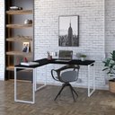Ver imagem 1 de Escrivaninha Mesa Escritório em L Estilo Kuadra 135cm Industrial Preto Ônix e Branco Chess