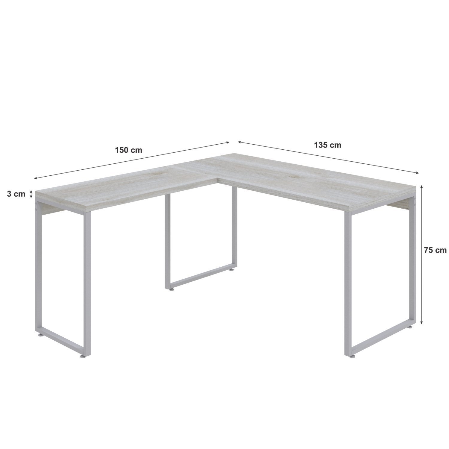 Mesa de Escritório em L Estilo Industrial 135x150cm Kuadra - 3