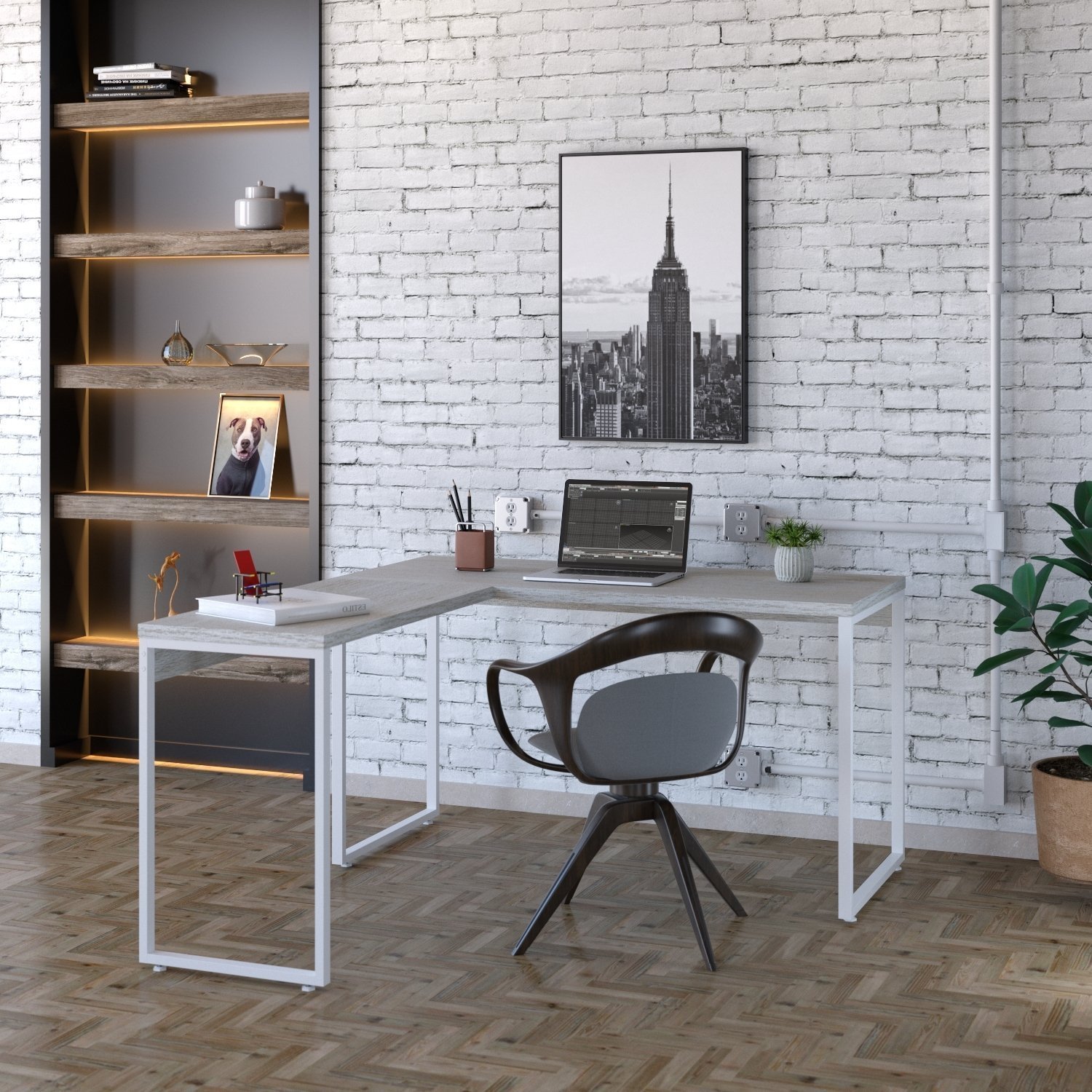Mesa de Escritório em L Estilo Industrial 135x150cm Kuadra - 1