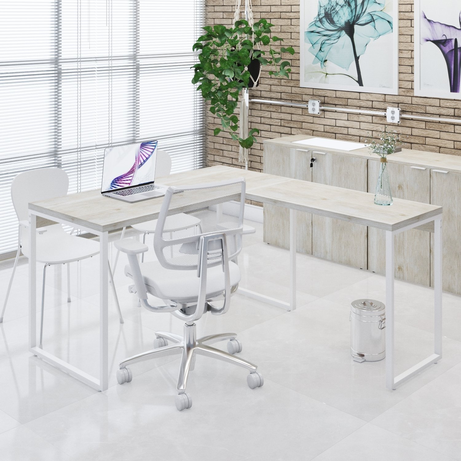 Mesa de Escritório em L Estilo Industrial 135x150cm Kuadra - 8