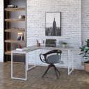 Ver imagem 1 de Escrivaninha Mesa Escritório em L Estilo Kuadra 135cm Industrial Snow e Branco Chess