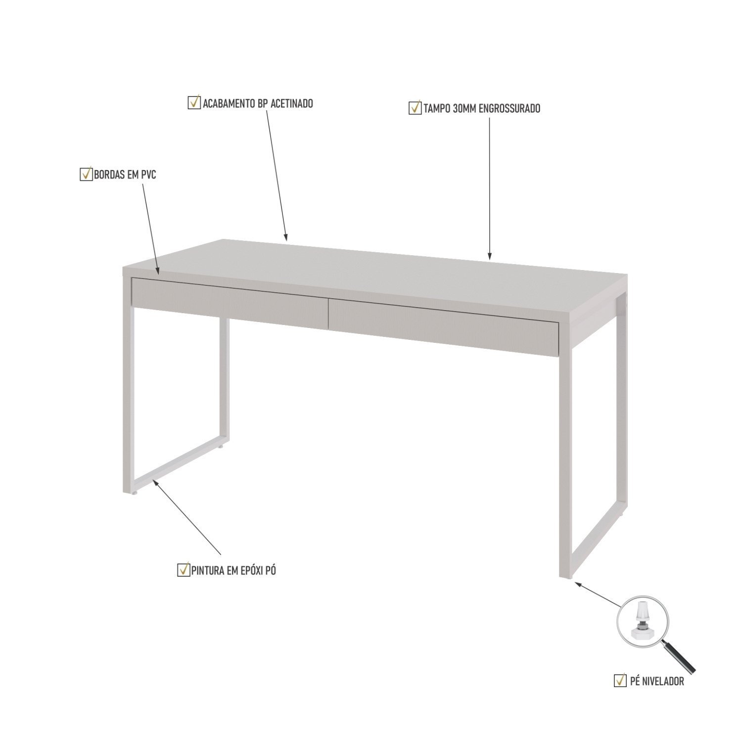 Mesa Para Escritório 150Cm 2 Gavetas Kuadra - 5