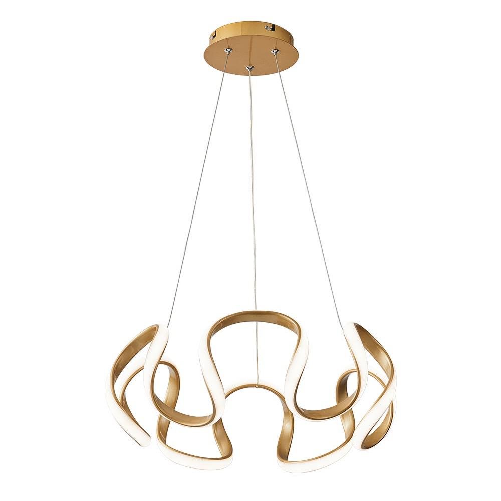 Lustre Pendente Moderno Curvas Led 50w Dourado 4000k 55cm Bivolt