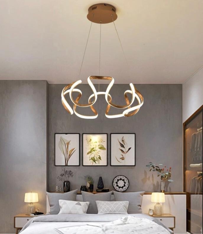 Lustre Pendente Moderno Curvas Led 50w Dourado 4000k 55cm Bivolt - 4