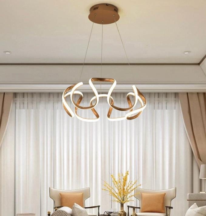 Lustre Pendente Moderno Curvas Led 50w Dourado 4000k 55cm Bivolt - 3