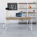Ver imagem 1 de Escrivaninha Mesa Escritório Kuadra 2 Gavetas 150cm Industrial Carvalho e Branco Marrom