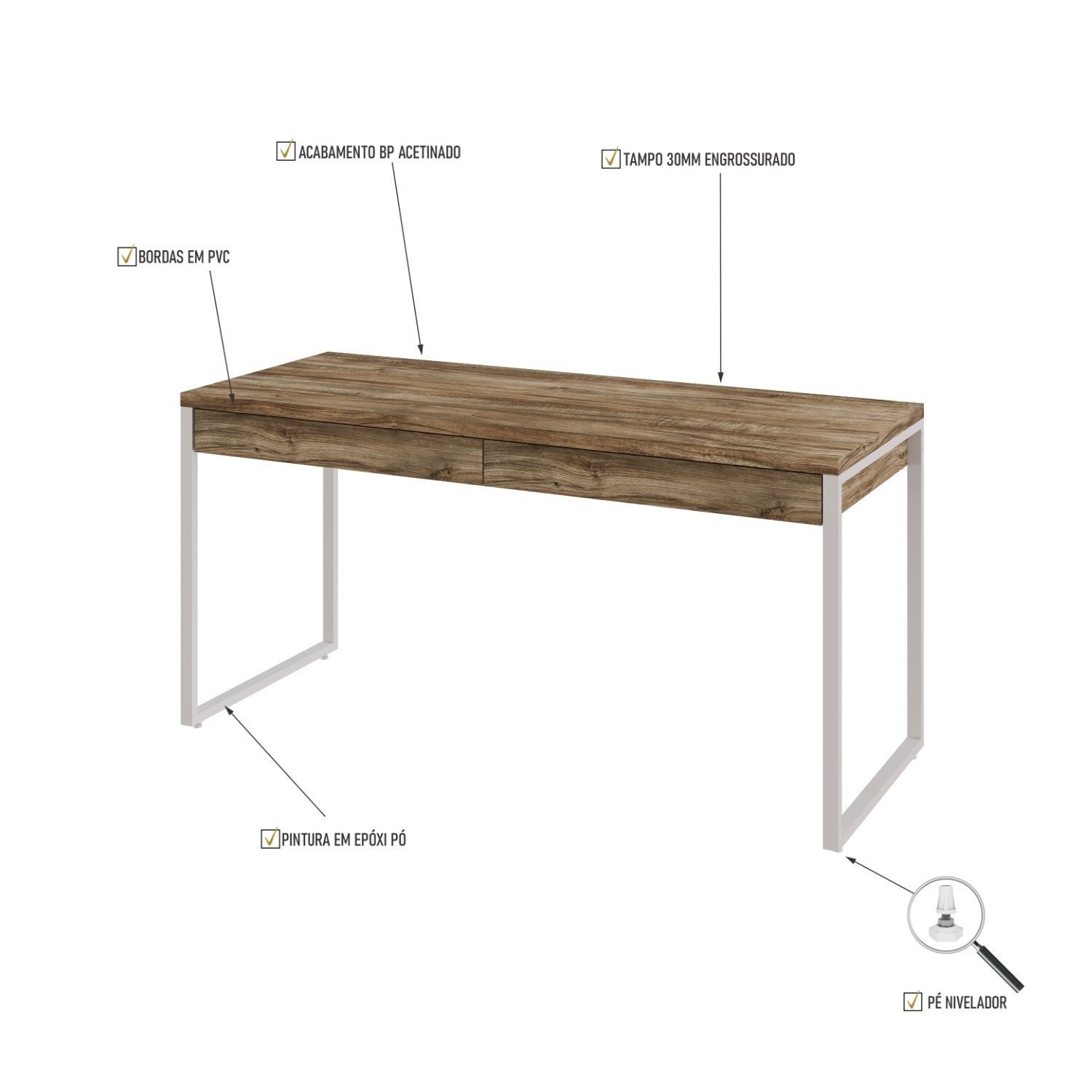 Mesa Para Escritório 150Cm 2 Gavetas Kuadra - 5