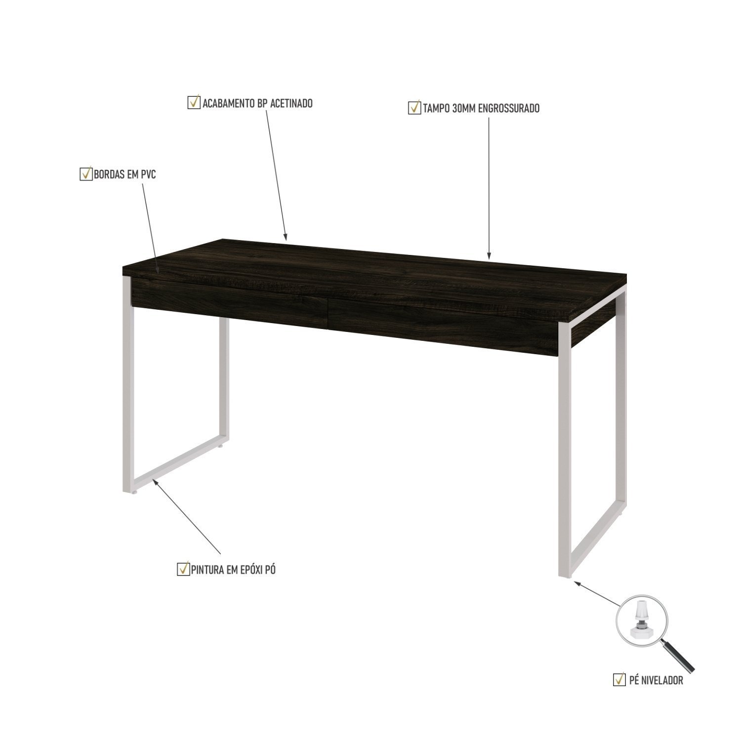 Mesa Para Escritório 150Cm 2 Gavetas Kuadra - 5