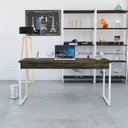 Ver imagem 1 de Escrivaninha Mesa Escritório Kuadra 2 Gavetas 150cm Industrial Carvalho Dark e Branco Chess Marrom