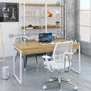 Ver imagem 7 de Escrivaninha Mesa Escritório Kuadra 2 Gavetas 150cm Industrial Lamina Mel e Branco Marrom