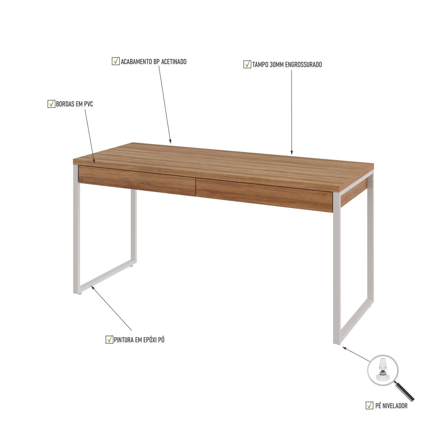 Mesa Para Escritório 150Cm 2 Gavetas Kuadra - 5