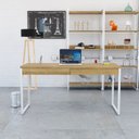 Ver imagem 1 de Escrivaninha Mesa Escritório Kuadra 2 Gavetas 150cm Industrial Lamina Mel e Branco Marrom