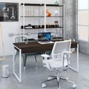 Ver imagem 7 de Escrivaninha Mesa Escritório Kuadra 2 Gavetas 150cm Industrial Nogal e Branco Marrom