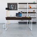Ver imagem 1 de Escrivaninha Mesa Escritório Kuadra 2 Gavetas 150cm Industrial Nogal e Branco Marrom