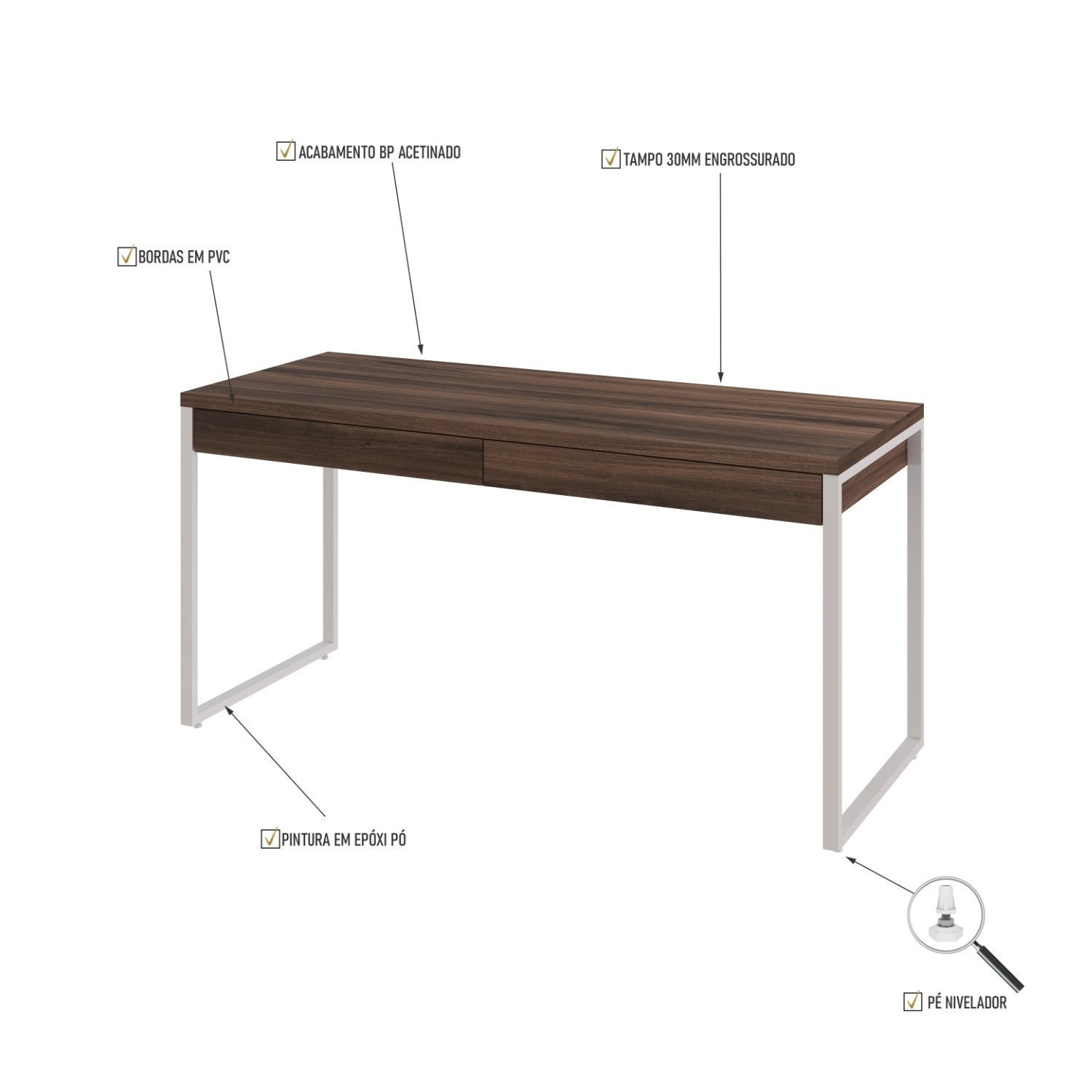 Mesa Para Escritório 150Cm 2 Gavetas Kuadra - 5