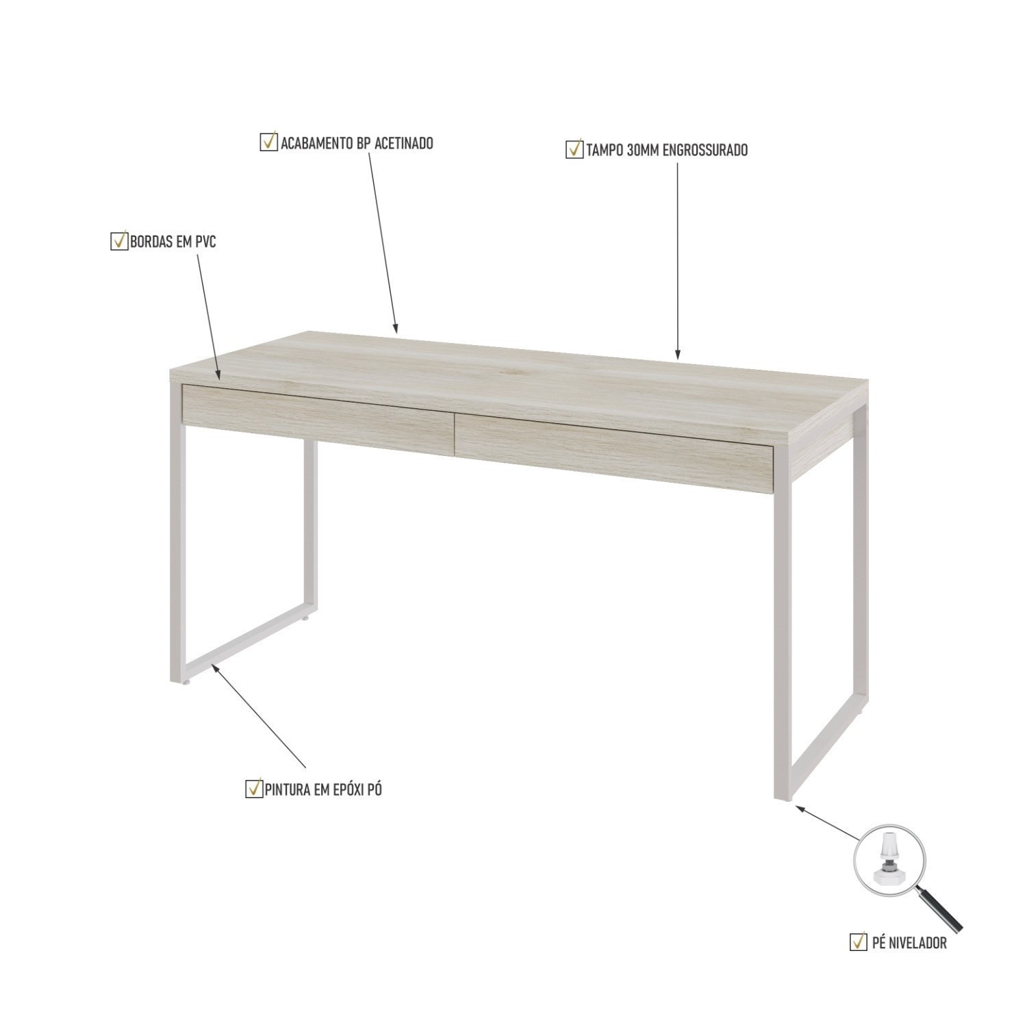 Mesa Para Escritório 150Cm 2 Gavetas Kuadra - 5