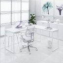 Ver mais imagens de Escrivaninha Mesa Escritório em L Estilo Kuadra 150cm Industrial Branco e Branco Chess