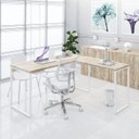 Ver mais imagens de Escrivaninha Mesa Escritório em L Estilo Kuadra 150cm Industrial Carvalho e Branco Marrom