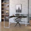 Ver imagem 1 de Escrivaninha Mesa Escritório em L Estilo Kuadra 150cm Industrial Carvalho Dark e Branco Chess Marrom