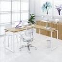 Ver mais imagens de Escrivaninha Mesa Escritório em L Estilo Kuadra 150cm Industrial Lamina Mel e Branco Marrom