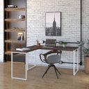 Ver imagem 1 de Escrivaninha Mesa Escritório em L Estilo Kuadra 150cm Industrial Nogal e Branco Marrom