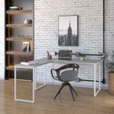 Ver imagem 1 de Escrivaninha Mesa Escritório em L Estilo Kuadra 150cm Industrial Snow e Branco Chess