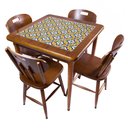 Ver imagem 1 de Cj Mesa Madeira Azulejo 80x80cm - Base 4pé 78cm + 4 Cadeiras 43 - Natural - Anos Dourados