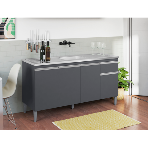 Balcão Gabinete para Pia Tatiane sem Tampo 150cm Ajl Móveis - Cinza