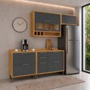 Ver imagem 1 de Cozinha Compacta Modulada MDF 4 Peças 6 Portas Vidro Vicenza Espresso Móveis Cinza/Amêndoa/Chumbo