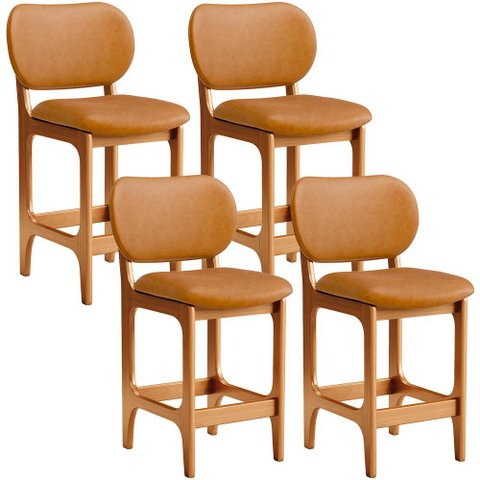 Kit 04 Banquetas Baixa Bar Cozinha E Sala De Jantar Fixa Betta L02 Imbuia Couríssimo Whisky - Lyam