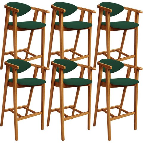 Kit 06 Banquetas Alta Cozinha Bancada Bar Sala de Jantar Fixa Cecília L02 Suede Verde Musgo - Lyam D