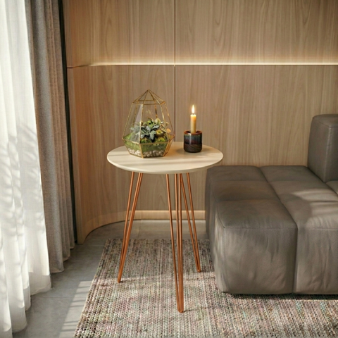 Mesa de Canto para Sala com Pés de Ferro Off White